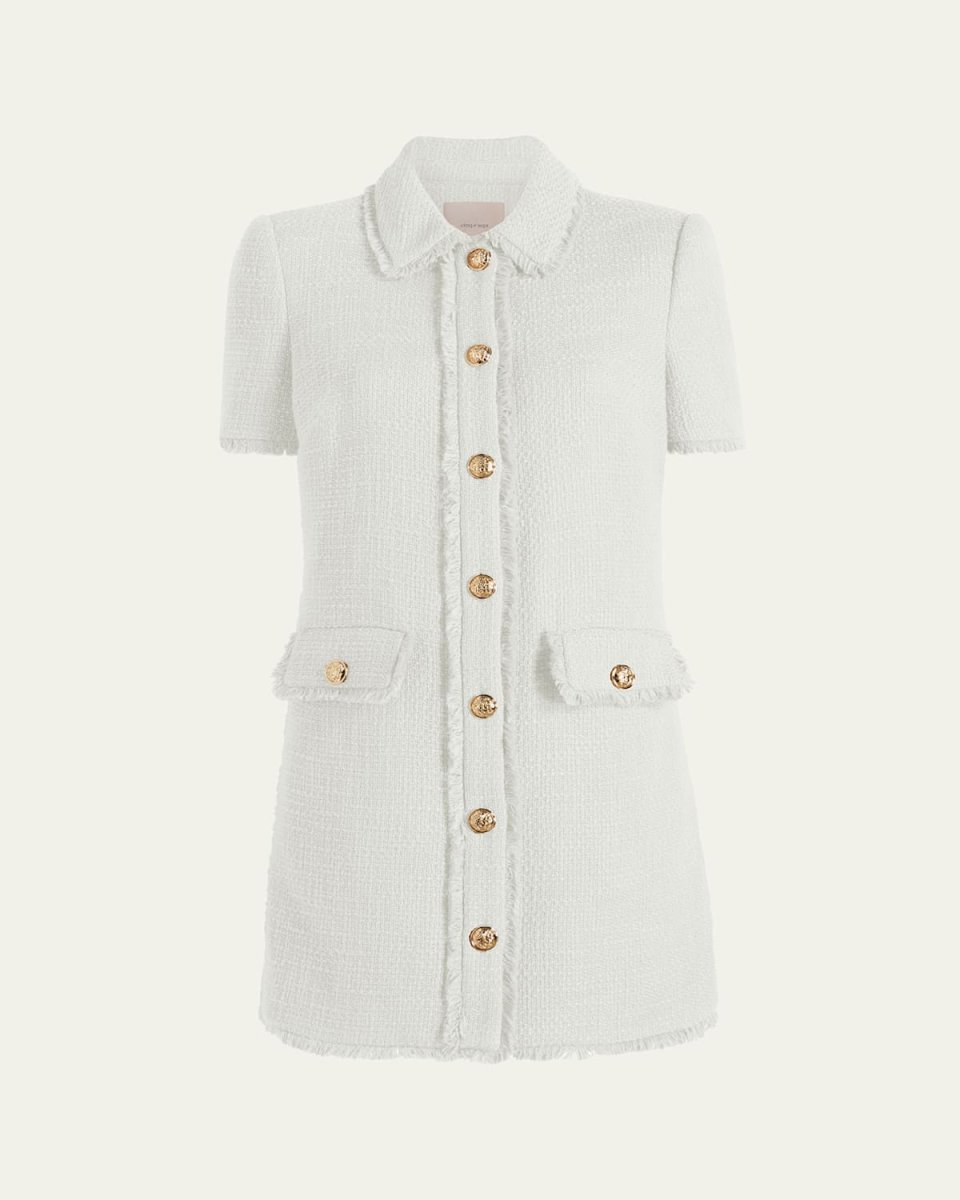 Pammy Button-Front Tweed Mini Dress